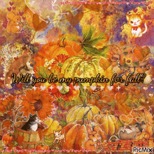 a picture of pumpkins with the words " will you be my pumpkin for fall " on it