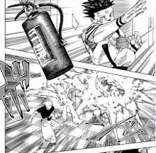 a black and white drawing of a man holding a fire extinguisher and a fire hydrant .