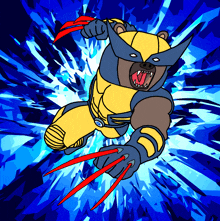 a cartoon of a bear in a wolverine costume with red claws