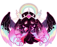 a cartoon drawing of an angel with wings and a heart on her head