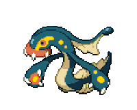 a pixel art drawing of a pokemon with a long neck and a long tail .