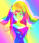 a colorful drawing of a girl with long brown hair
