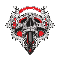 a skull is surrounded by a cross and a floral design