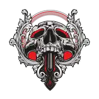 a skull is surrounded by a cross and a floral design