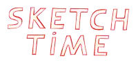 a white background with the words sketch time in red letters