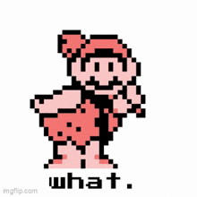 a pixel art of a caveman with the words what written underneath him