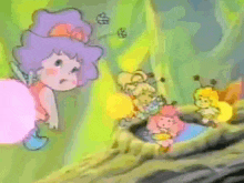 a group of cartoon characters including a girl with purple hair
