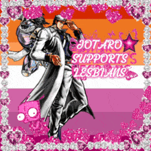 a picture of jotaro from jojo 's bizarre adventure surrounded by pink hearts
