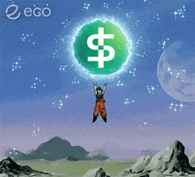a cartoon character is holding up a dollar sign in the air