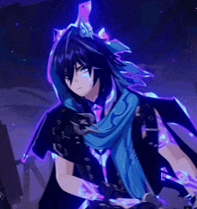 a man with a blue scarf around his neck
