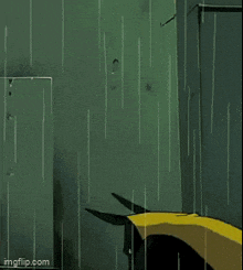 a cartoon character is standing in the rain