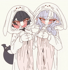 a drawing of two girls with bunny ears