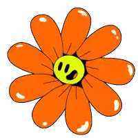 a cartoon drawing of an orange flower with a yellow face