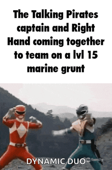 a talking pirates captain and right hand coming together to team on a lv 15 marine grunt dynamic duo