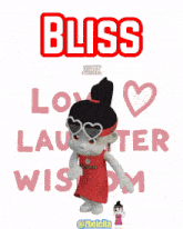 a cartoon girl wearing a red headband with the word bliss on it