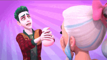 a cartoon character with green hair is standing next to a girl with white hair and a pink bow in her hair
