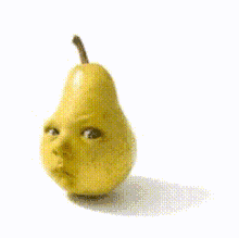 a yellow pear with a face on it surrounded by lightning