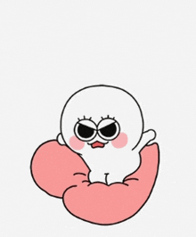 a cartoon character is jumping in the air with a pink heart behind him