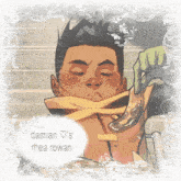 a drawing of a man with a scarf around his neck and the name damian 's rhea rowan on the bottom