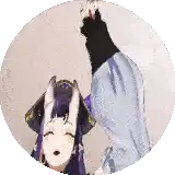 a cartoon character with horns is standing in a circle with her eyes closed .