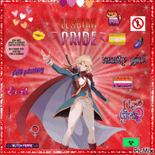 a picture of a girl with the words lesbian pride on the top