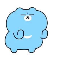 a cartoon drawing of a blue bear with a smiley face