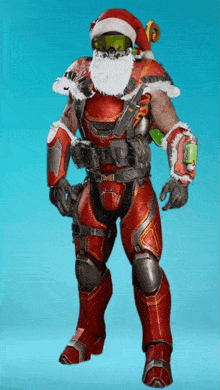 a man with a santa hat on is wearing a red suit