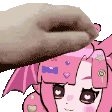 a person is petting a pink anime girl 's head .