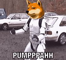 a picture of a dog in a storm trooper costume with pumpppahh written on the bottom