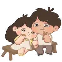 a boy and a girl are sitting on a bench and eating food
