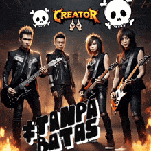 a band called creator stands in front of a poster that says tanpa batas