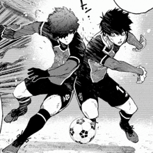a black and white drawing of two soccer players with one wearing the number 1