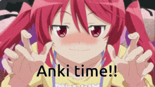 a picture of a girl with red hair and the words " anki time " on the bottom