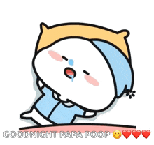 a cartoon character is laying down with a pillow on his head and the words goodnight papa poop above him