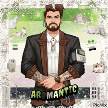 a man with a beard is surrounded by cats and says aromatic on the bottom