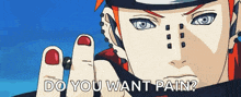 a close up of a person 's face with the words do you want pain written below it