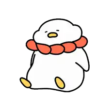 a cartoon drawing of a white duck wearing a red scarf around its neck