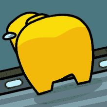 a cartoon drawing of a yellow among us character standing on a wall
