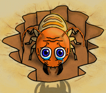 a cartoon drawing of an ant with a sad look on its face