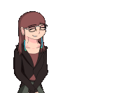 a cartoon of a woman wearing glasses and a jacket