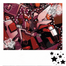 a drawing of a robot with hearts and flowers around it