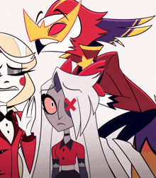 a cartoon character with a red cross on her eye