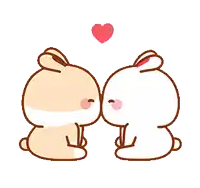 two rabbits are kissing each other with a heart in the background .