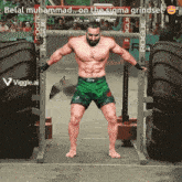 belal muhammad is on the sigma grindset with huge tires in the background