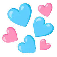 pink and blue hearts on a white background with a blue heart in the middle