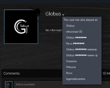 a screenshot of a user 's profile with globus at the top