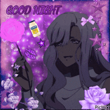 a picture of a girl holding a lollipop with the words good night