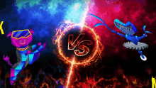 a blue and red background with a vs logo