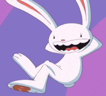 a cartoon bunny is sitting on a red and pink background