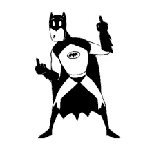 a black and white drawing of a batman giving a middle finger .